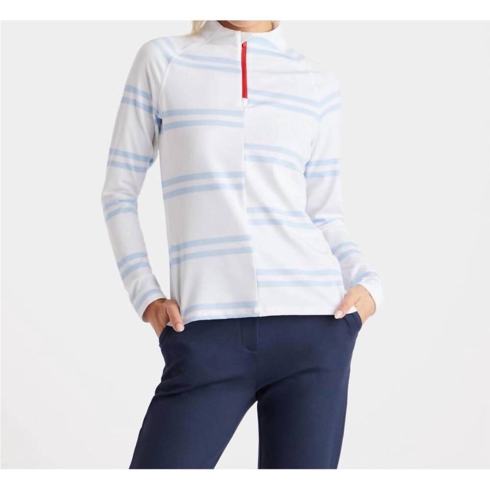 G/FORE White Top with Blue Stripes and Red Accent Pullover - Picture 3 of 7